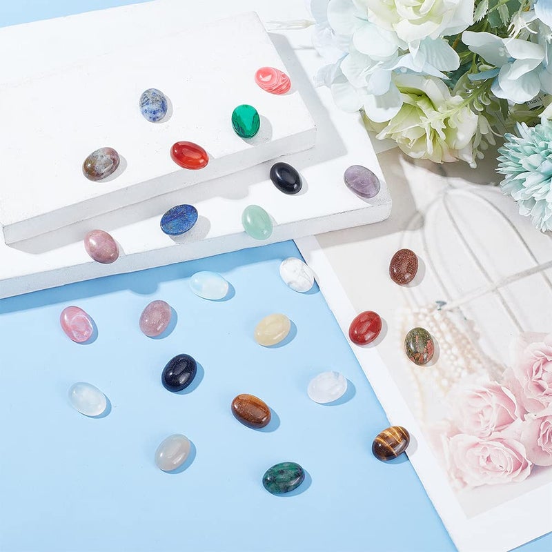 PH PandaHall 18x13mm Oval Gemstone Cabochons, 25 Styles Flatback Synthetic Dome Cabs for Jewelry Making Photo Frame Home Decor - Image 2